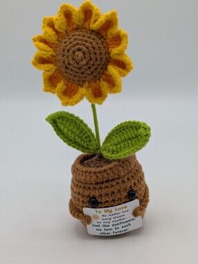 Inspirational Gift Crocheted Sunflower Plush - Yellow Green Home Office Decor